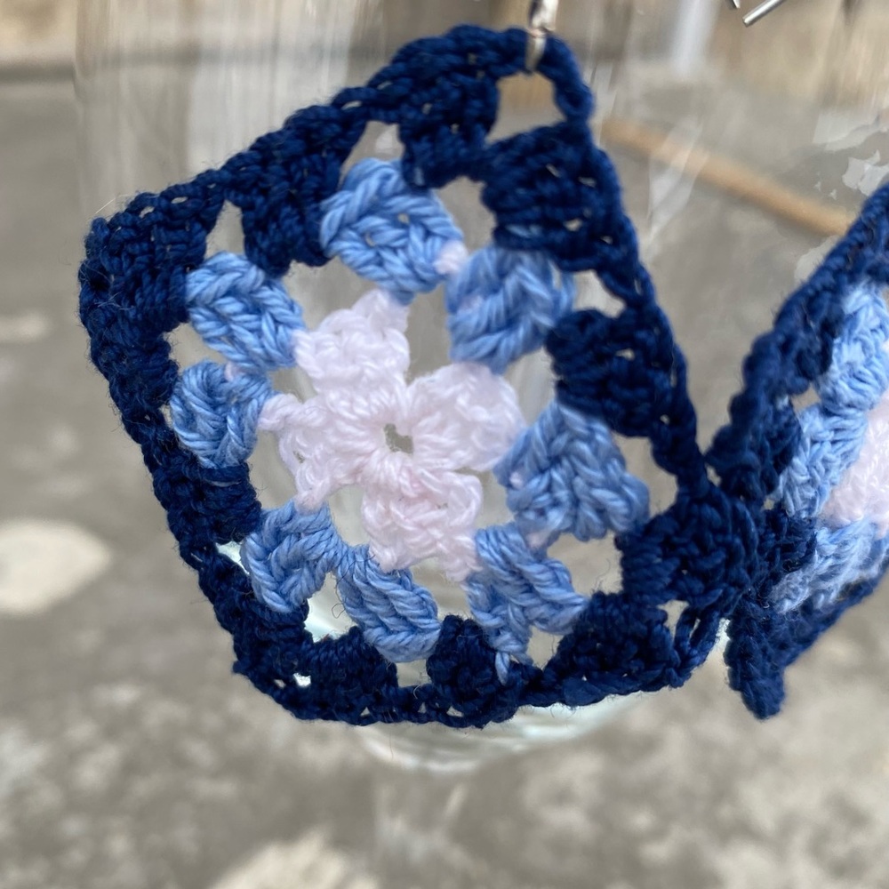 Blue Crochet Granny Square Earrings - Picture 4 of 7